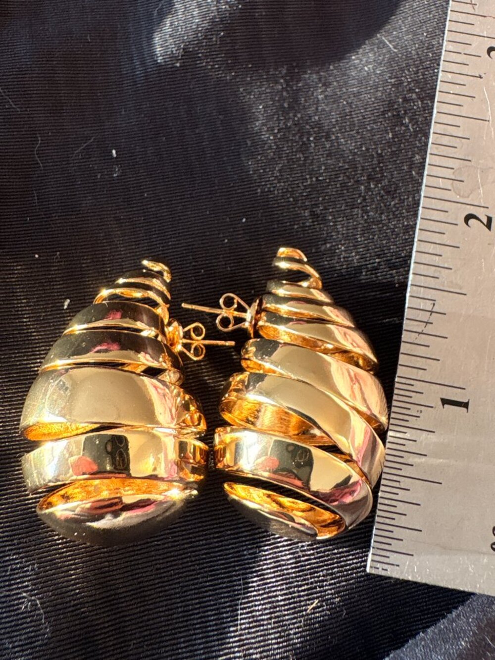 Gold Tone Sculptural Ribbed Statement Earrings BV